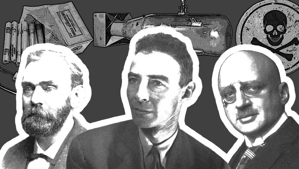 Alfred Nobel, atomic bomb, dynamite, fritz haber, J. Robert Oppenheimer, joseph rotblat, manhattan project, poison gas